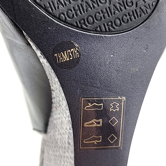 ARTURO CHIANG Black Leather Reptile Print Wedge Slingback Shoe Peep Toe Sz 7.5M - Picture 14 of 16